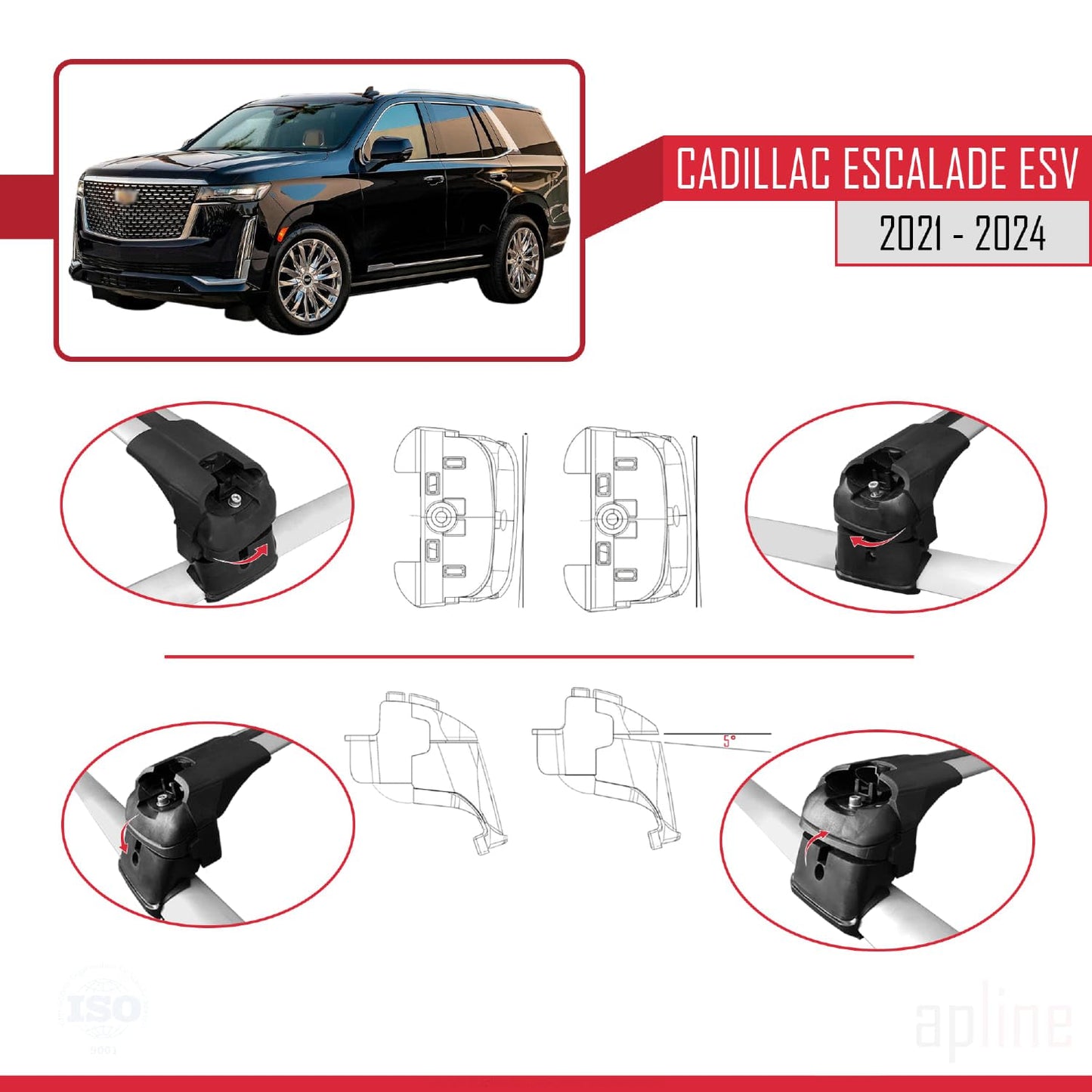 Compatible with Cadillac Escalade ESV 2021-2024 ACE-2 Car Roof Rack Cross Bar Grey Aluminium 2 Bars
