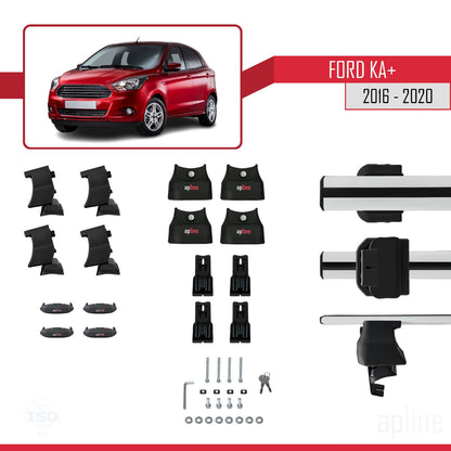 Compatible with Ford Ka+ 2016-2020 ACE-4 Car Roof Rack Cross Bar Grey Aluminium 2 Bars