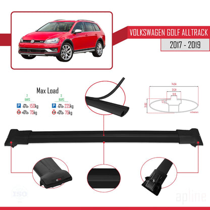 Compatible with VW Golf Alltrack Mk7 2017-2019 Fly Model Car Roof Rack Cross Bar Black Aluminium 2 Bars