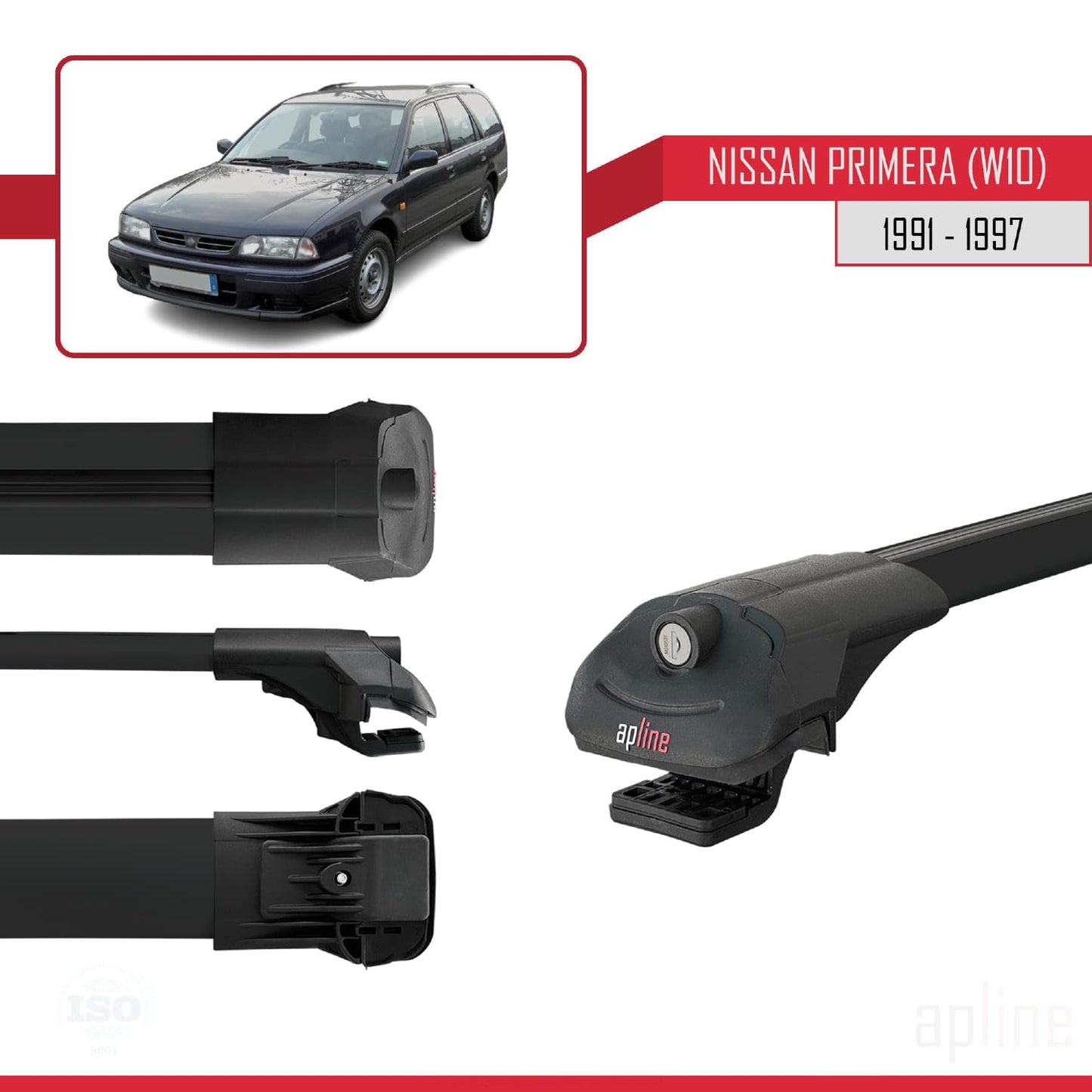 Compatible with Nissan Primera (W10) Traveller 1991-1997 ACE-1 Car Roof Rack Cross Bar Black Aluminium 2 Bars