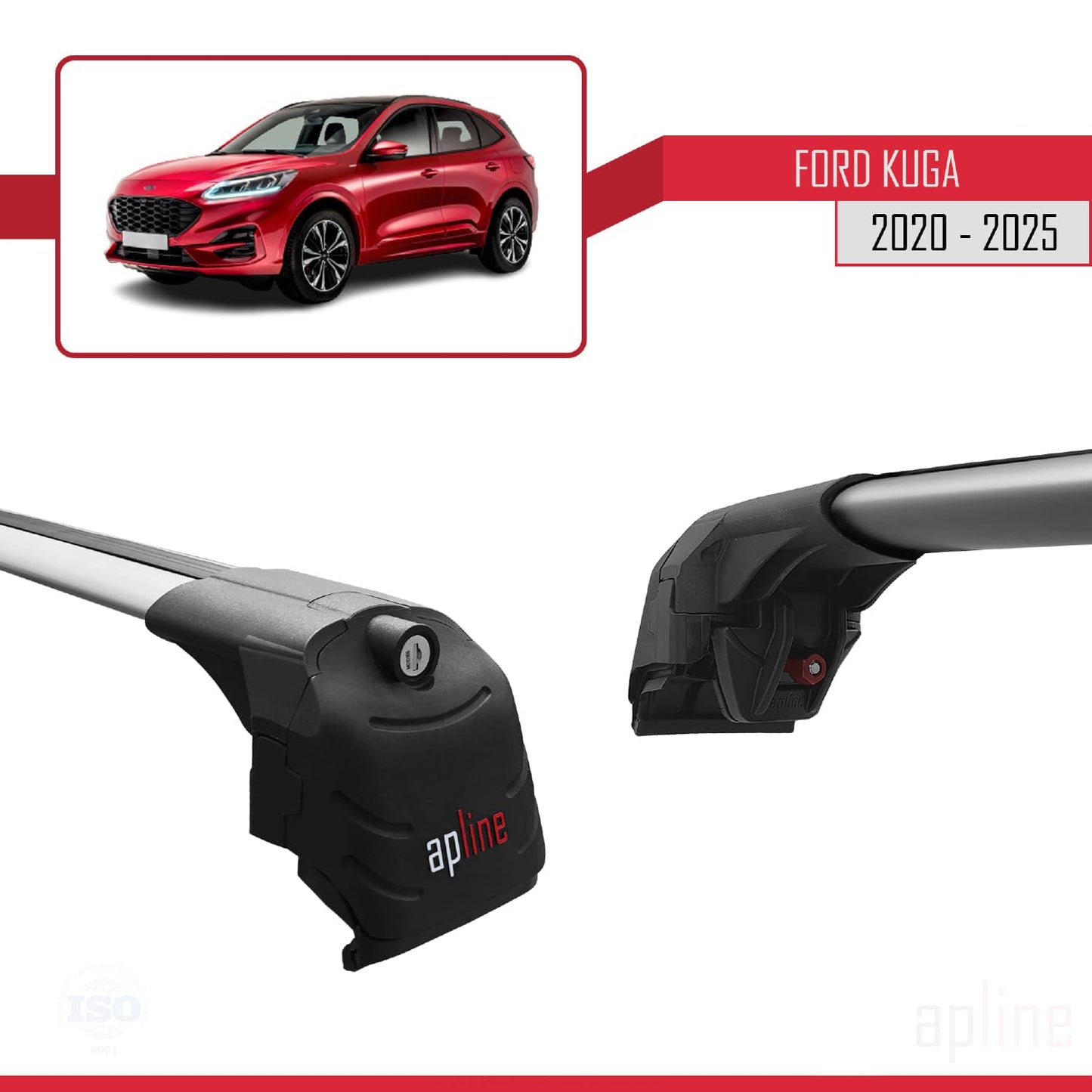 Compatible with Ford Kuga 3 (CX482) 2020-2025 ACE-2 Car Roof Rack Cross Bar Grey Aluminium 2 Bars