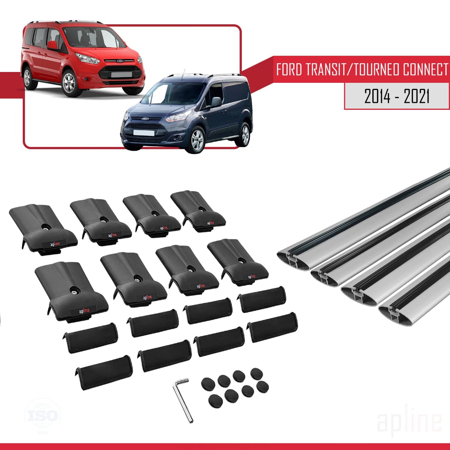 Compatible with Ford Transit/Tourneo Connect 2 2014-2021 Fly Model Car Roof Rack Cross Bar Grey Aluminium 4 Bars