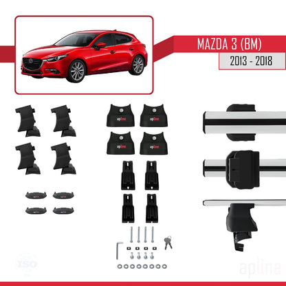 Compatible with Mazda 3 III (BM) 2013-2018 ACE-4 Car Roof Rack Cross Bar Grey Aluminium 2 Bars