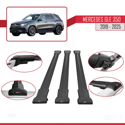 Compatible with Mercedes GLE Class 4 (V167) 2019-2025 Fly Model Car Roof Rack Cross Bar Black Aluminium 3 Bars