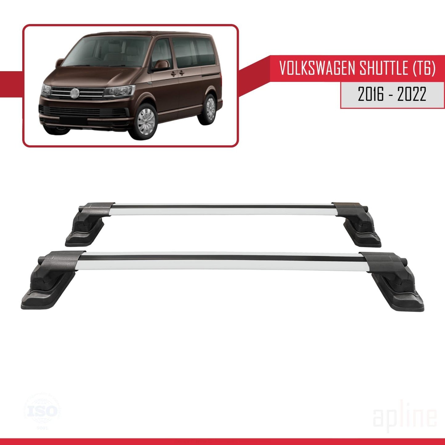 Compatible with Volkswagen Shuttle (T6) 2016-2022 ACE-3 Car Roof Rack Cross Bar Grey Aluminium 2 Bars