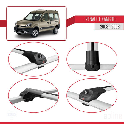 Compatible with Renault Kangoo (X76) Post-Facelift 2003-2008 ACE-1 Car Roof Rack Cross Bar Grey Aluminium 2 Bars