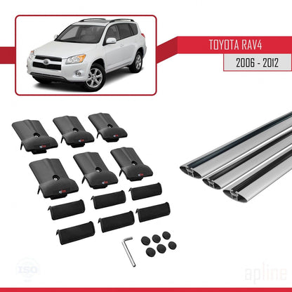 Compatible with Toyota RAV4 III (XA30) 2006-2012 Fly Model Car Roof Rack Cross Bar Grey Aluminium 3 Bars