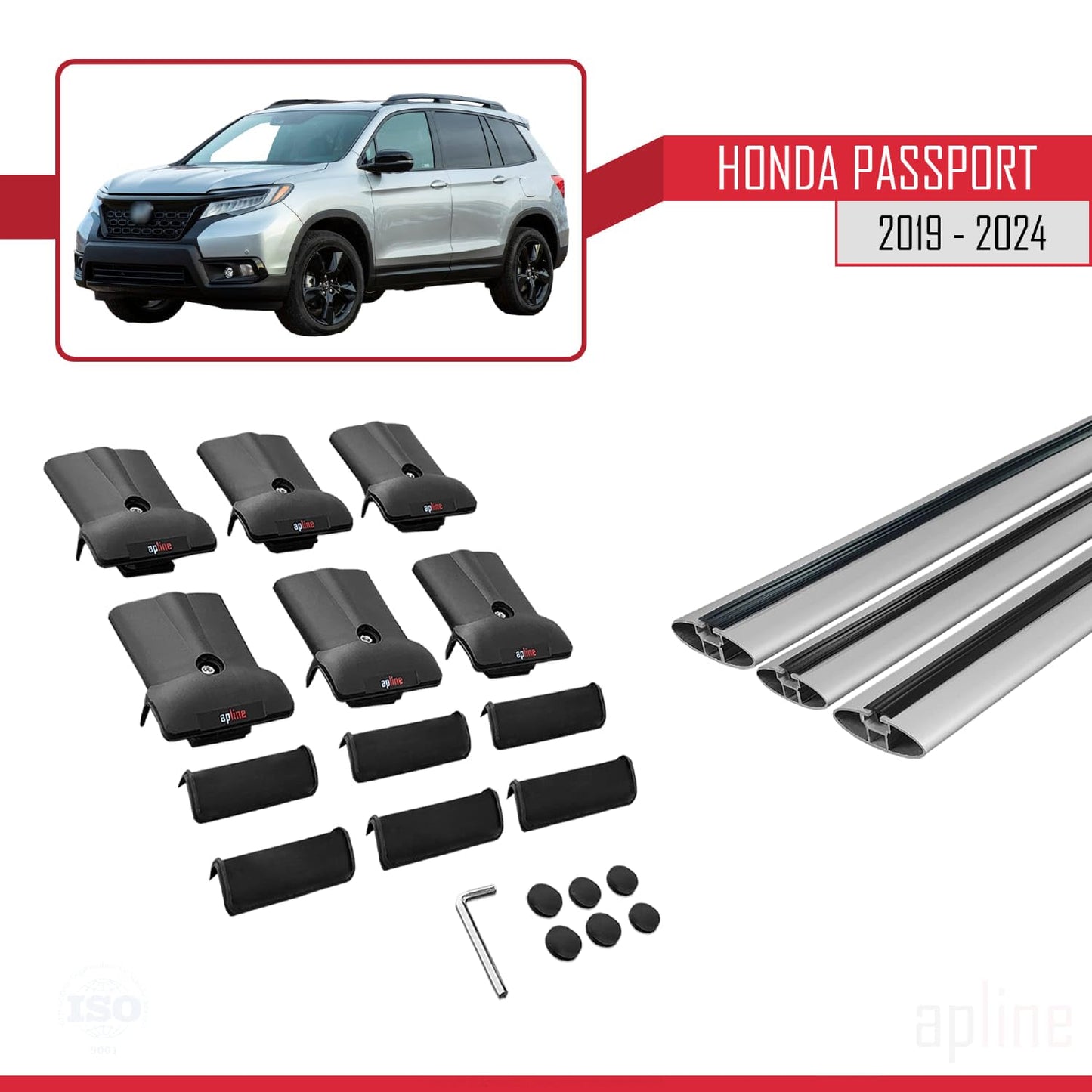 Compatible with Honda Passport 2019-2024 Fly Model Car Roof Rack Cross Bar Grey Aluminium 3 Bars