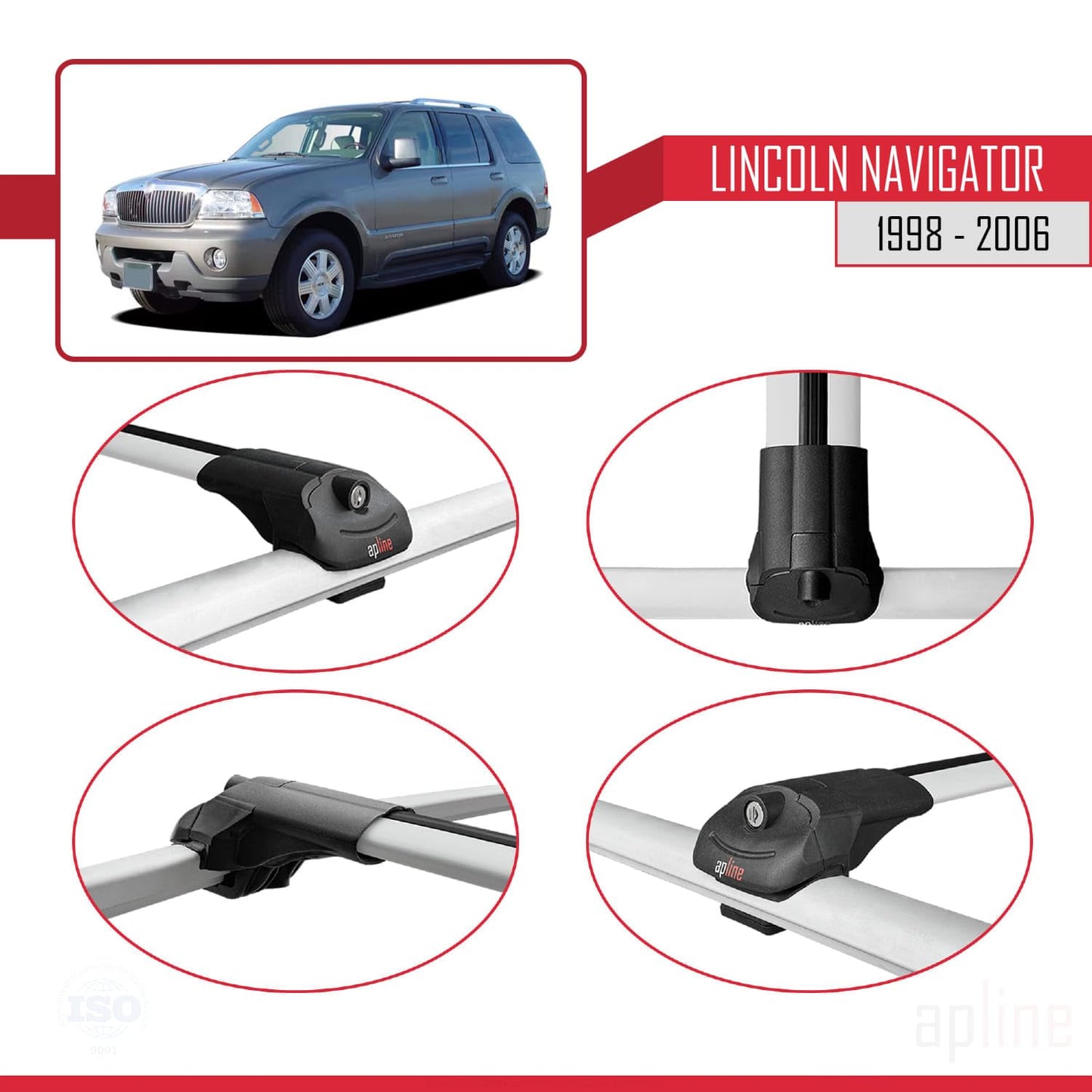 Compatible with Lincoln Navigator 1998-2006 ACE-1 Car Roof Rack Cross Bar Grey Aluminium 3 Bars