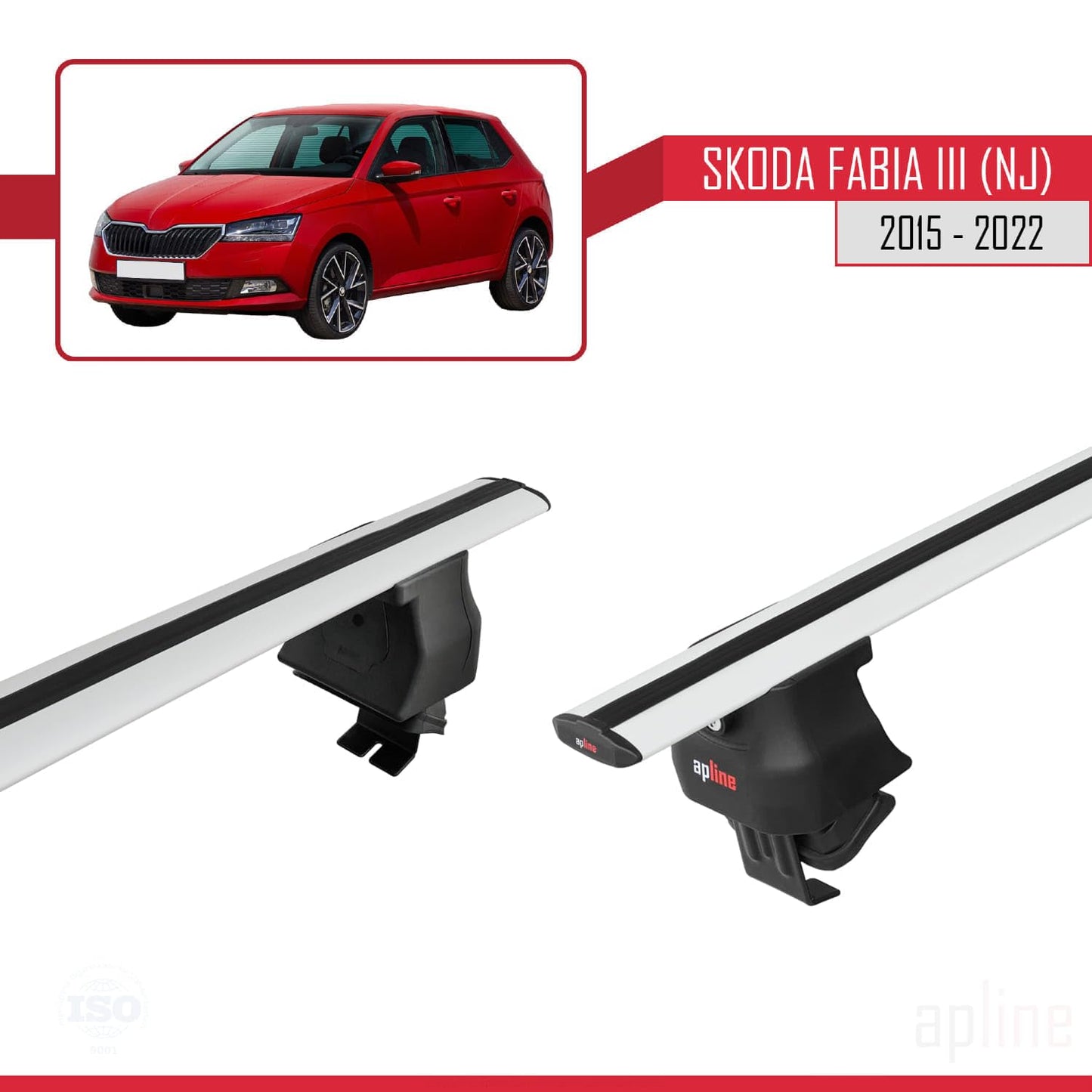 Compatible with Skoda Fabia 3 (NJ) 2015-2022 ACE-4 Car Roof Rack Cross Bar Grey Aluminium 2 Bars