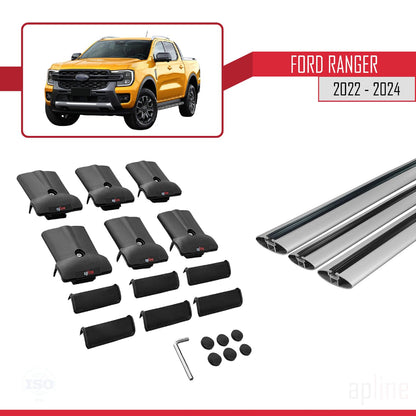 Compatible with Ford Ranger (P703) 2022-2024 Fly Model Car Roof Rack Cross Bar Grey Aluminium 3 Bars