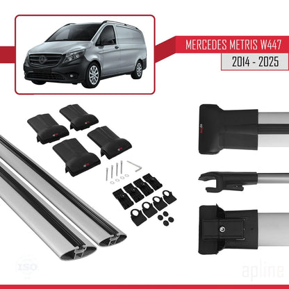 Compatible with Mercedes Metris (W447) 2014-2025 Fly Model Car Roof Rack Cross Bar Grey Aluminium 2 Bars