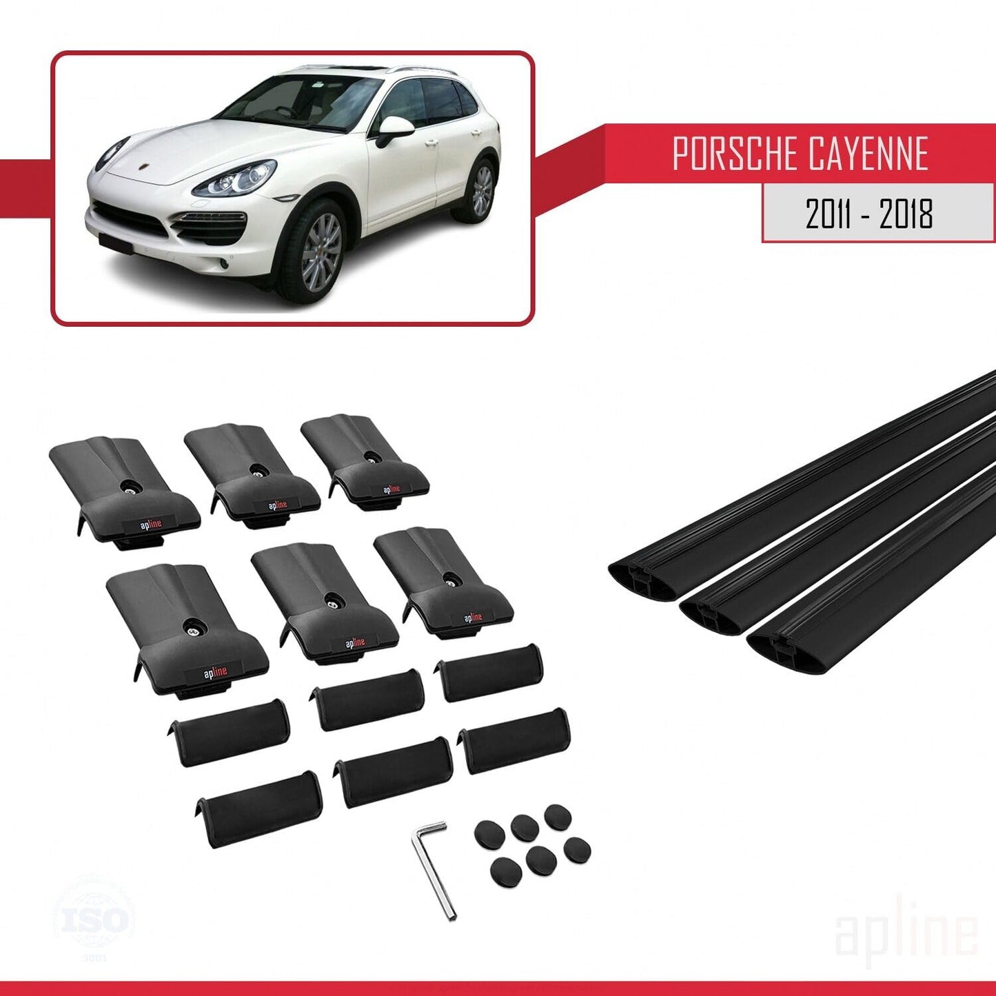 Compatible with Porsche Cayenne 2 (92A) 2011-2018 Fly Model Car Roof Rack Cross Bar Black Aluminium 3 Bars
