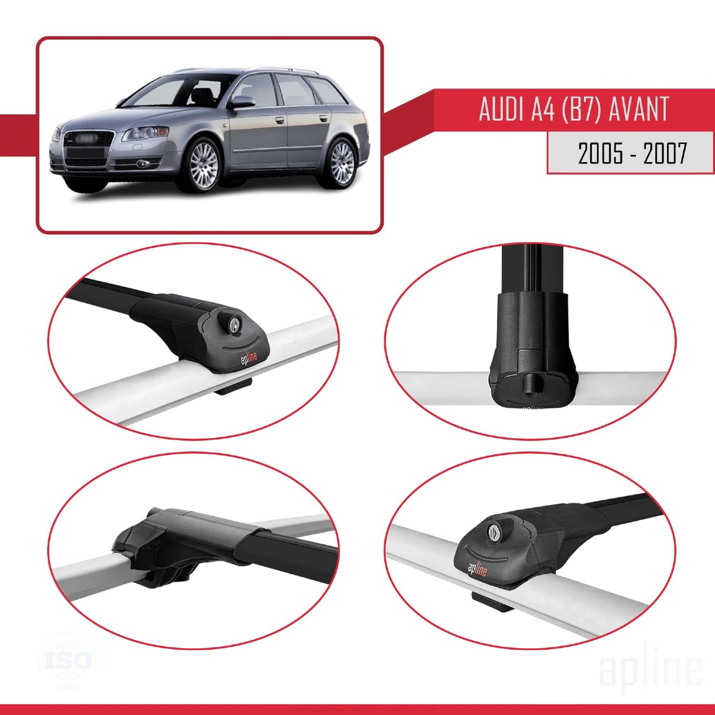 Compatible with Audi A4 (B7) Avant 2005-2007 ACE-1 Car Roof Rack Cross Bar Black Aluminium 2 Bars
