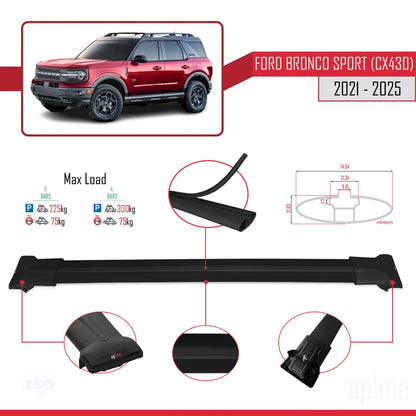 Compatible with Ford Bronco Sport (CX430) 2021-2025 Fly Model Car Roof Rack Cross Bar Black Aluminium 3 Bars