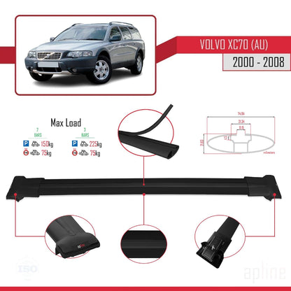 Compatible with Volvo XC70 (P2) 2000-2007 Fly Model Car Roof Rack Cross Bar Black Aluminium 2 Bars