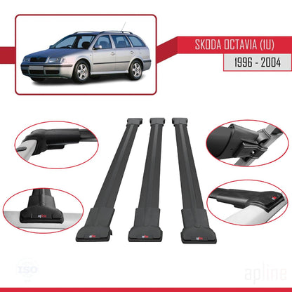 Compatible with Skoda Octavia (1U) 1996-2004 Fly Model Car Roof Rack Cross Bar Black Aluminium 3 Bars