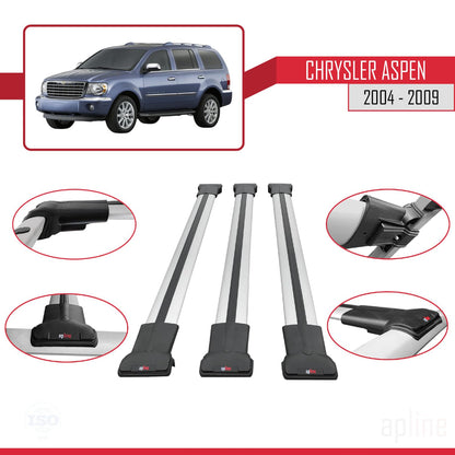 Compatible with Chrysler Aspen 2004-2009 Fly Model Car Roof Rack Cross Bar Grey Aluminium 3 Bars