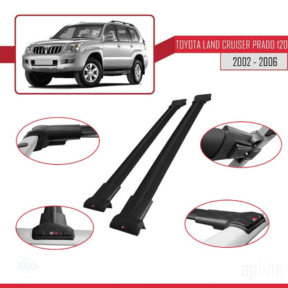 Compatible with Toyota Land Cruiser Prado (J120) 2002-2006 Fly Model Car Roof Rack Cross Bar Black Aluminium 2 Bars