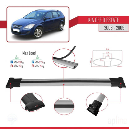 Compatible with Kia Ceed (ED) SW Pre-Facelift 2006-2009 Fly Model Car Roof Rack Cross Bar Grey Aluminium 2 Bars