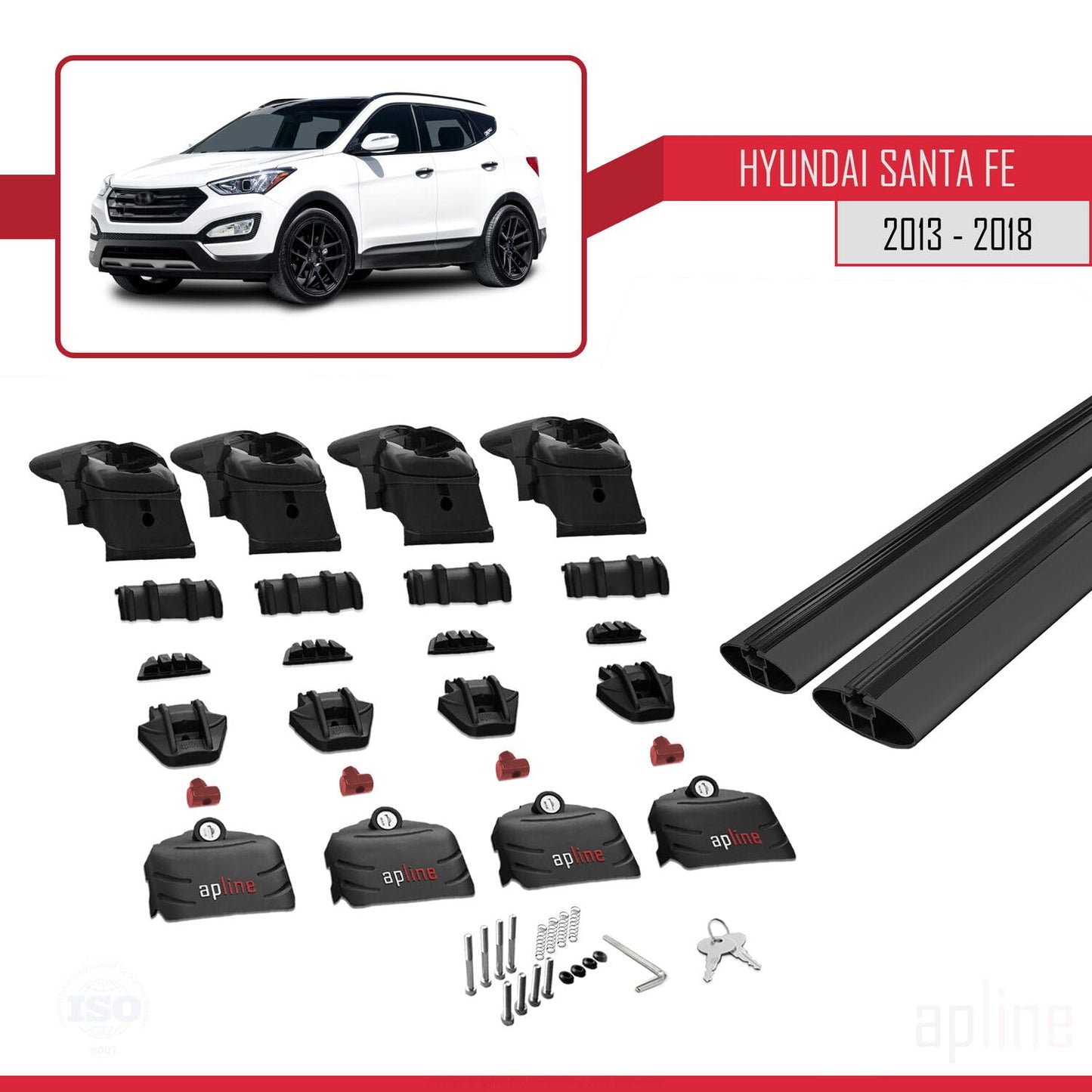 Compatible with Hyundai Santa Fe 3 (DM) 2013-2018 ACE-2 Car Roof Rack Cross Bar Black Aluminium 2 Bars