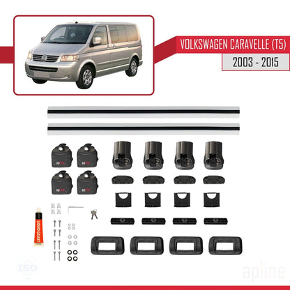 Compatible with Volkswagen Caravelle (T5) 2003-2015 ACE-3 Car Roof Rack Cross Bar Grey Aluminium 2 Bars