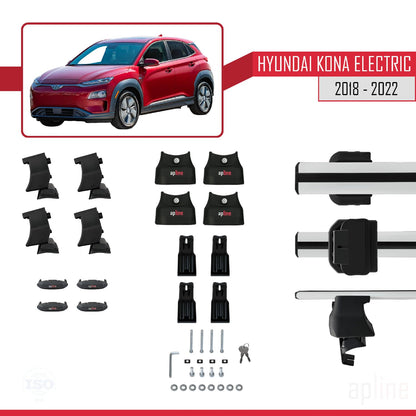 Compatible with Hyundai Kona Electric 2018-2022 ACE-4 Car Roof Rack Cross Bar Grey Aluminium 2 Bars