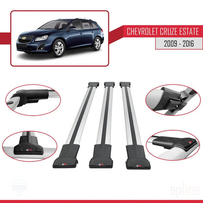 Compatible with Chevrolet Cruze (J300) 2009-2016 Fly Model Car Roof Rack Cross Bar Grey Aluminium 3 Bars