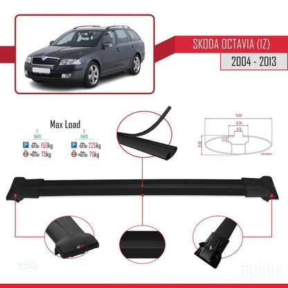 Compatible with Skoda Octavia 2 (1Z) 2004-2013 Fly Model Car Roof Rack Cross Bar Black Aluminium 2 Bars
