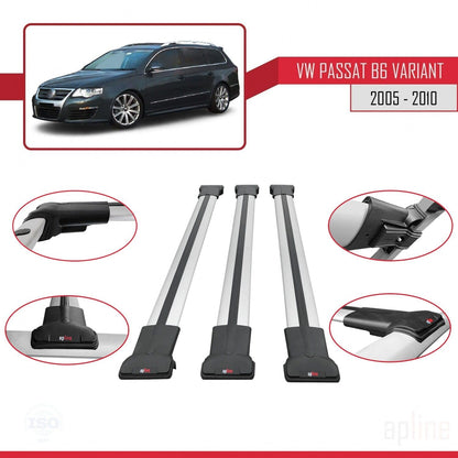 Compatible with Volkswagen Passat B6 (3C) Variant 2005-2010 Fly Model Car Roof Rack Cross Bar Grey Aluminium 3 Bars