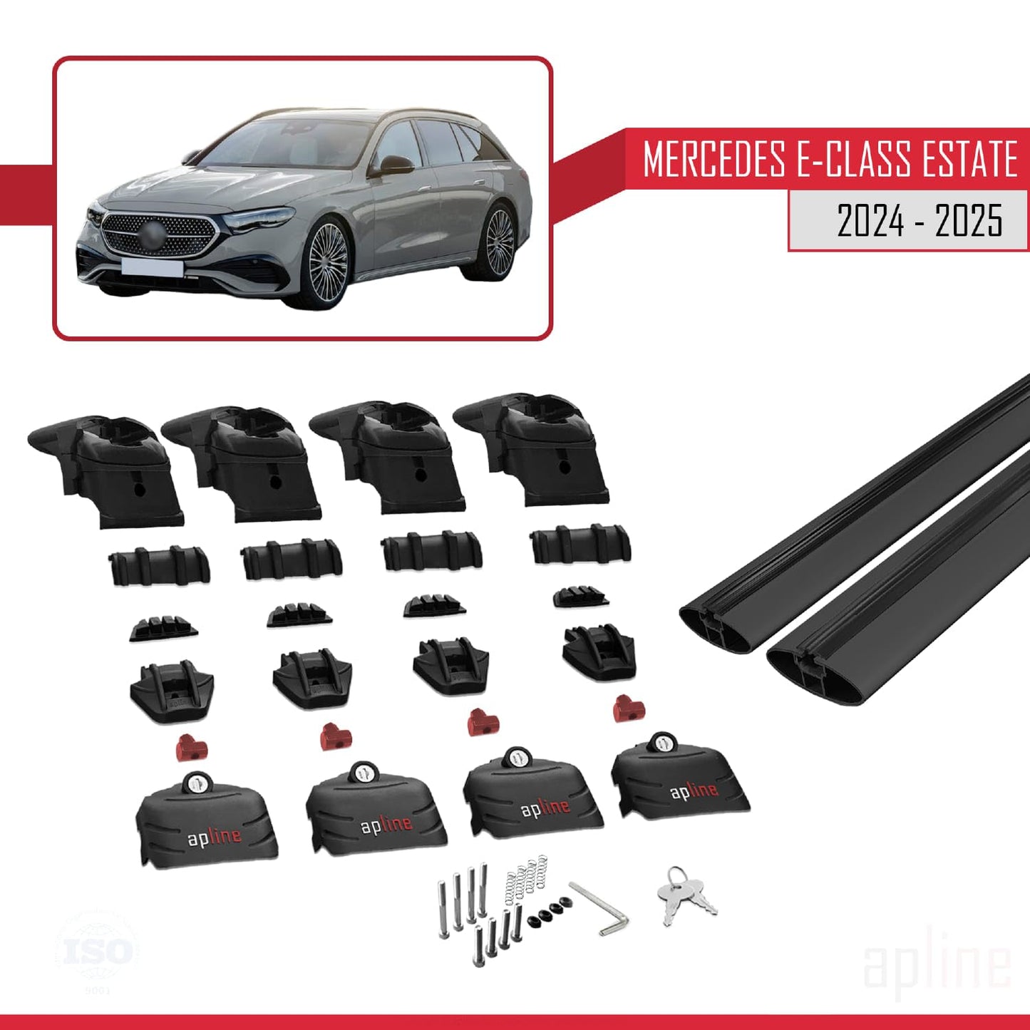 Compatible with Mercedes E-Class Estate 2021-2025 ACE-2 Car Roof Rack Cross Bar Black Aluminium 2 Bars
