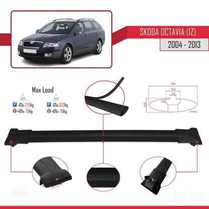 Compatible with Skoda Octavia 2 (1Z) 2004-2013 Fly Model Car Roof Rack Cross Bar Black Aluminium 3 Bars