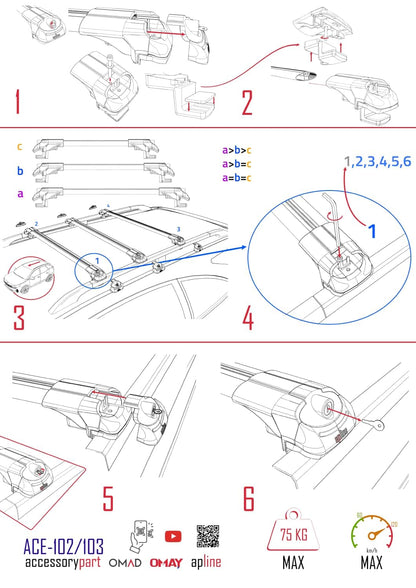 Compatible with Skoda Yeti 2009-2017 ACE-1 Car Roof Rack Cross Bar Black Aluminium 3 Bars