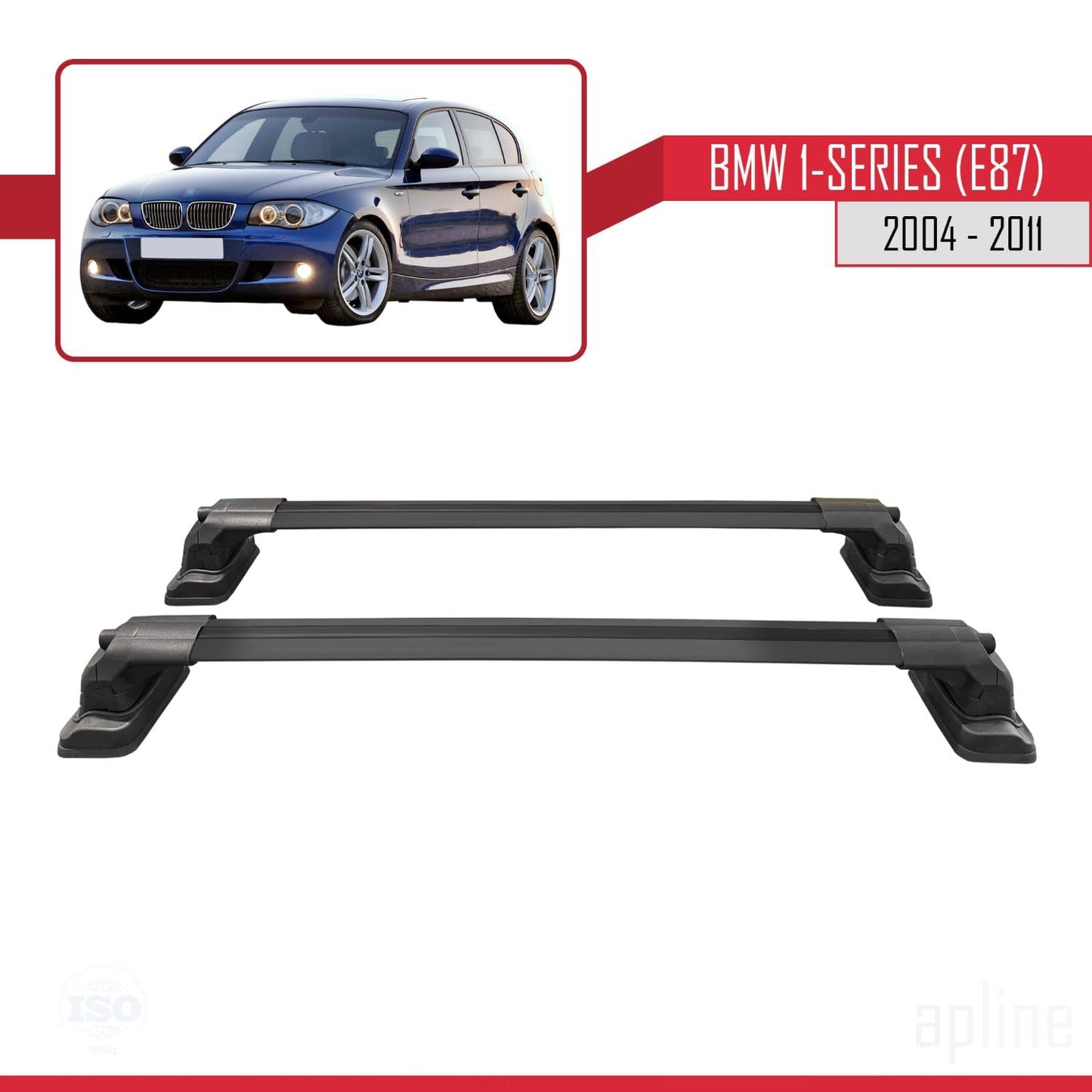 Compatible with BMW 1 Series (E87) 2004-2011 ACE-3 Car Roof Rack Cross Bar Black Aluminium 2 Bars