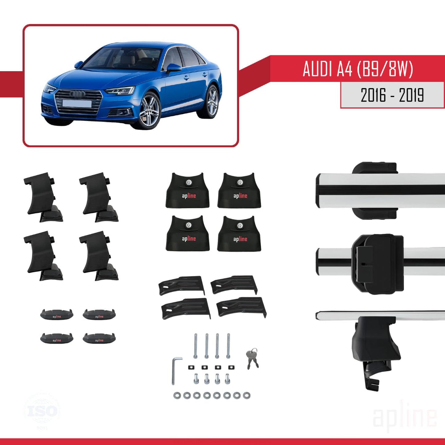 Compatible with Audi A4 (B9) Pre-Facelift 2016-2019 ACE-4 Car Roof Rack Cross Bar Grey Aluminium 2 Bars