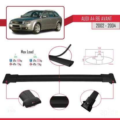 Compatible with Audi A4 (B6) Avant 2002-2004 Fly Model Car Roof Rack Cross Bar Black Aluminium 2 Bars