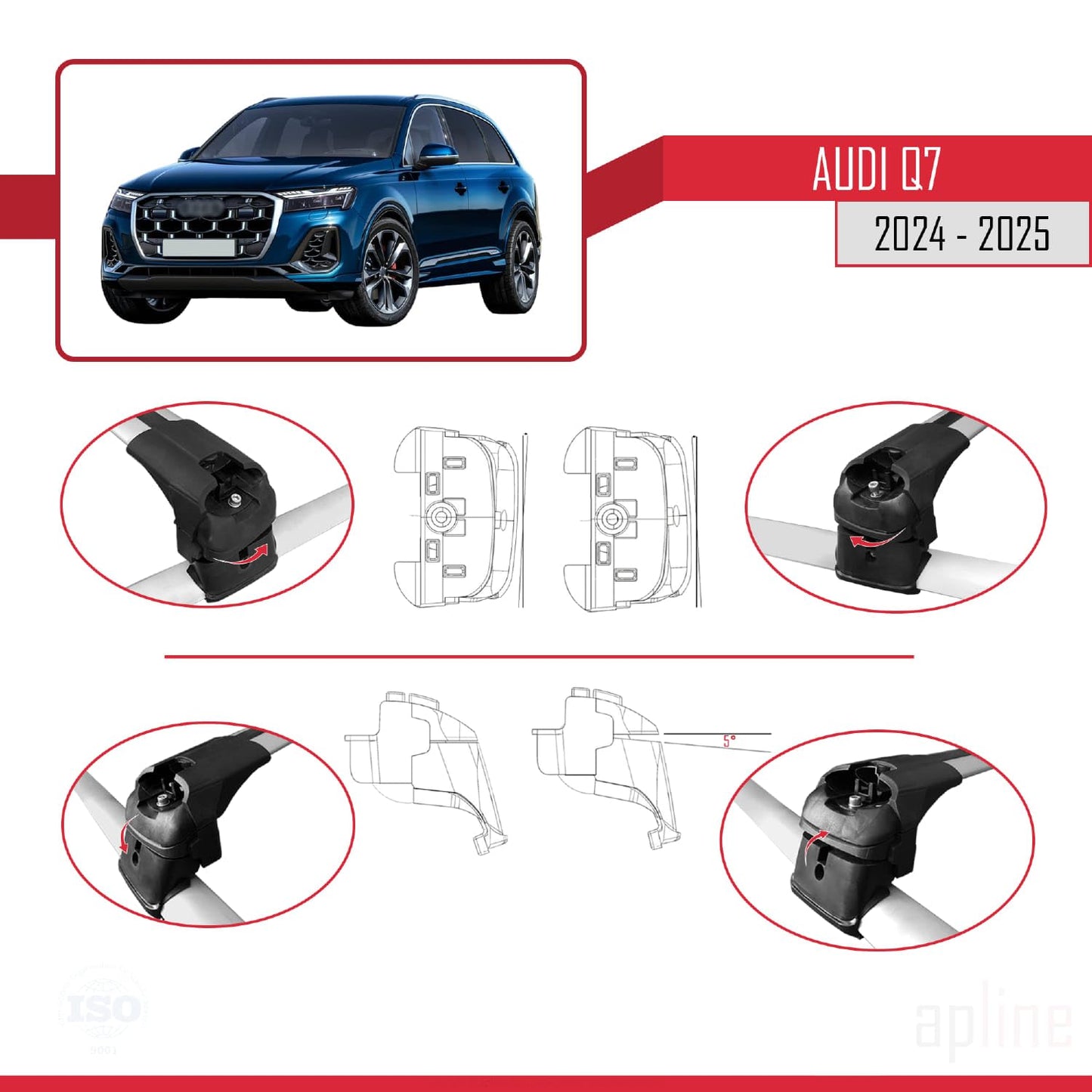 Compatible with Audi Q7 2024-2025 ACE-2 Car Roof Rack Cross Bar Grey Aluminium 2 Bars