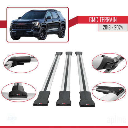 Compatible with GMC Terrain 2018-2024 Fly Model Car Roof Rack Cross Bar Grey Aluminium 3 Bars