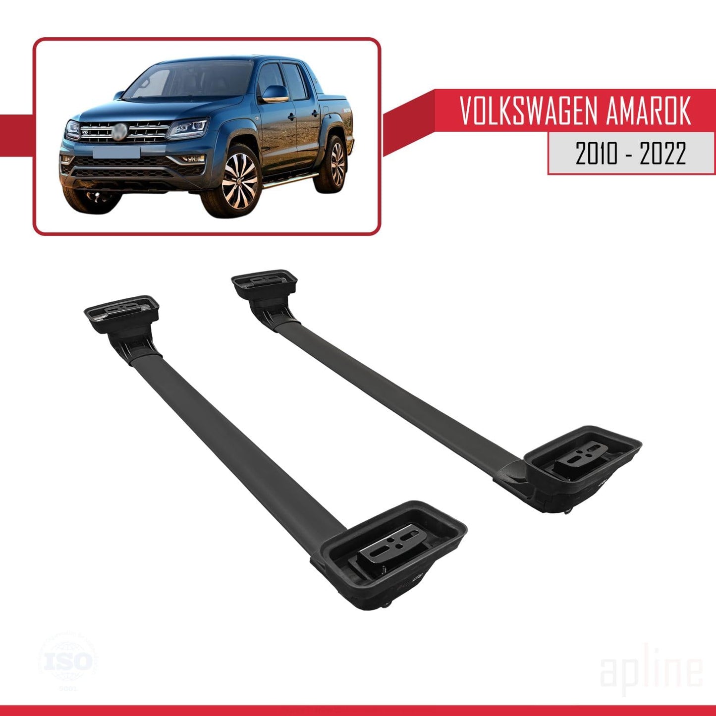 Compatible with Volkswagen Amarok 2010-2022 ACE-3 Car Roof Rack Cross Bar Black Aluminium 2 Bars