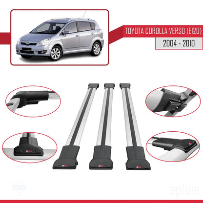 Compatible with Toyota Corolla Verso 2 (AR10) 2004-2010 Fly Model Car Roof Rack Cross Bar Grey Aluminium 3 Bars