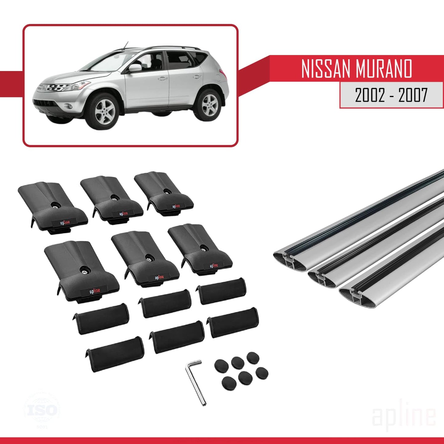 Compatible with Nissan Murano 2002-2007 Fly Model Car Roof Rack Cross Bar Grey Aluminium 3 Bars