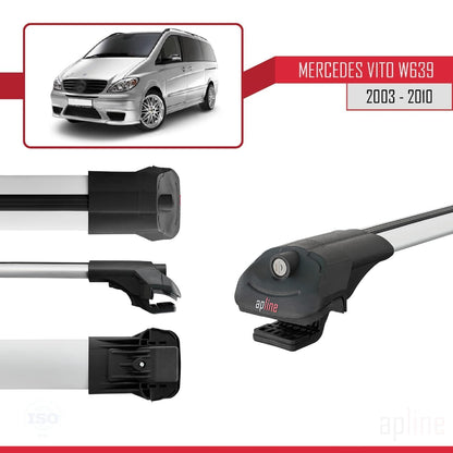 Compatible with Mercedes Vito 2 (W639) Pre-Facelift 2003-2010 ACE-1 Car Roof Rack Cross Bar Grey Aluminium 3 Bars