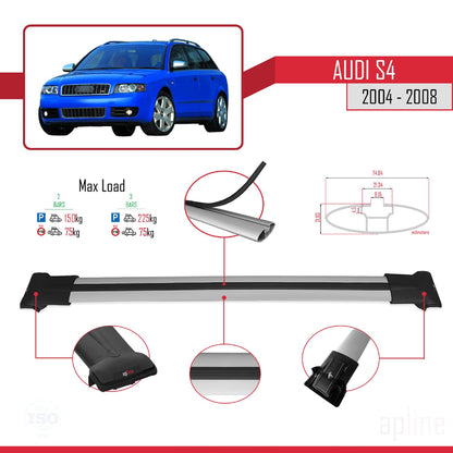 Compatible with Audi S4 2004-2008 Fly Model Car Roof Rack Cross Bar Grey Aluminium 2 Bars