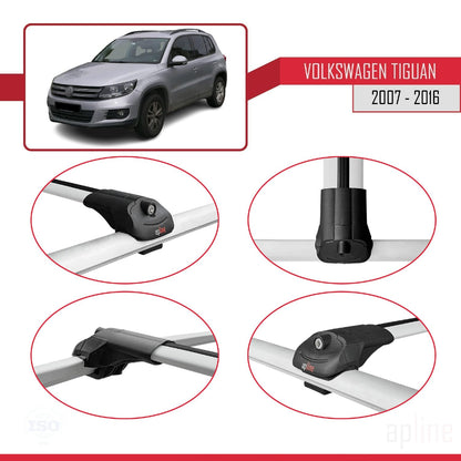 Compatible with Volkswagen Tiguan (5N) 2007-2016 ACE-1 Car Roof Rack Cross Bar Grey Aluminium 2 Bars