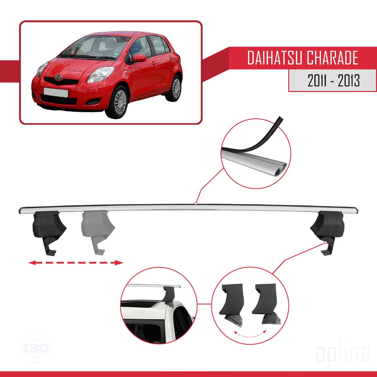 Compatible with Daihatsu Charade 2011-2013 ACE-4 Car Roof Rack Cross Bar Grey Aluminium 2 Bars