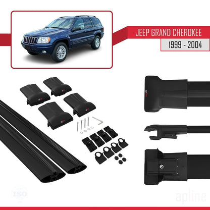 Compatible with Jeep Grand Cherokee 2 (WJ) 1999-2004 Fly Model Car Roof Rack Cross Bar Black Aluminium 2 Bars