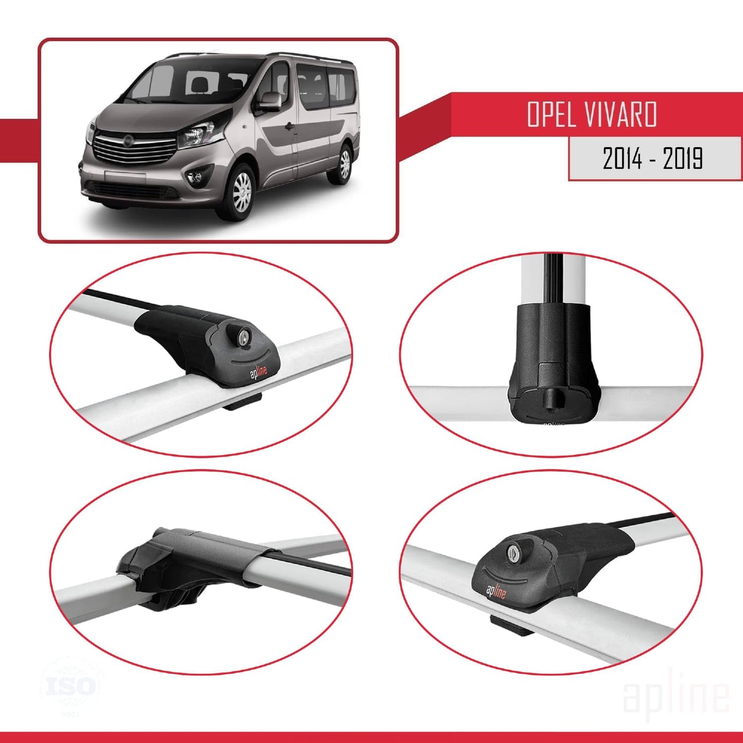 Compatible with Opel Vivaro B 2014-2019 ACE-1 Car Roof Rack Cross Bar Grey Aluminium 2 Bars