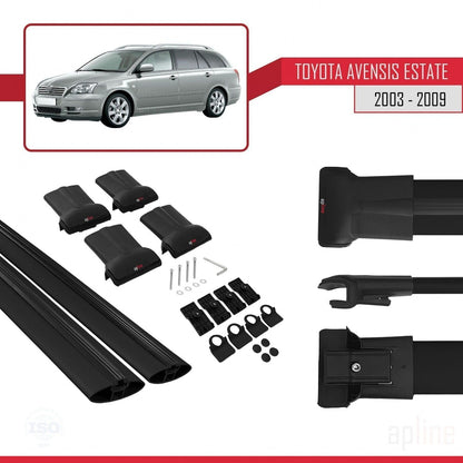 Compatible with Toyota Avensis SW 2003-2009 Fly Model Car Roof Rack Cross Bar Black Aluminium 2 Bars