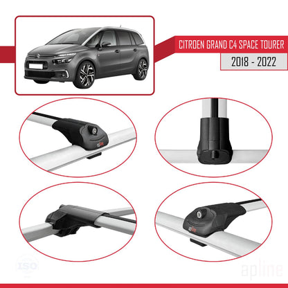 Compatible with Citroen Grand C4 Space Tourer 2018-2022 ACE-1 Car Roof Rack Cross Bar Grey Aluminium 2 Bars