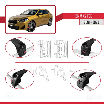 Compatible with BMW X2 (F39) 2018-2023 ACE-2 Car Roof Rack Cross Bar Black Aluminium 2 Bars